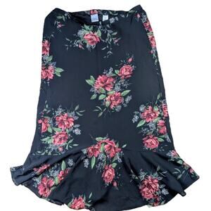 EMMA & JAMES BY PETITE BY LIZ CLAIRBORNE WHIMSYGOTH ROSE FLORAL PRINT MIDI SKIRT